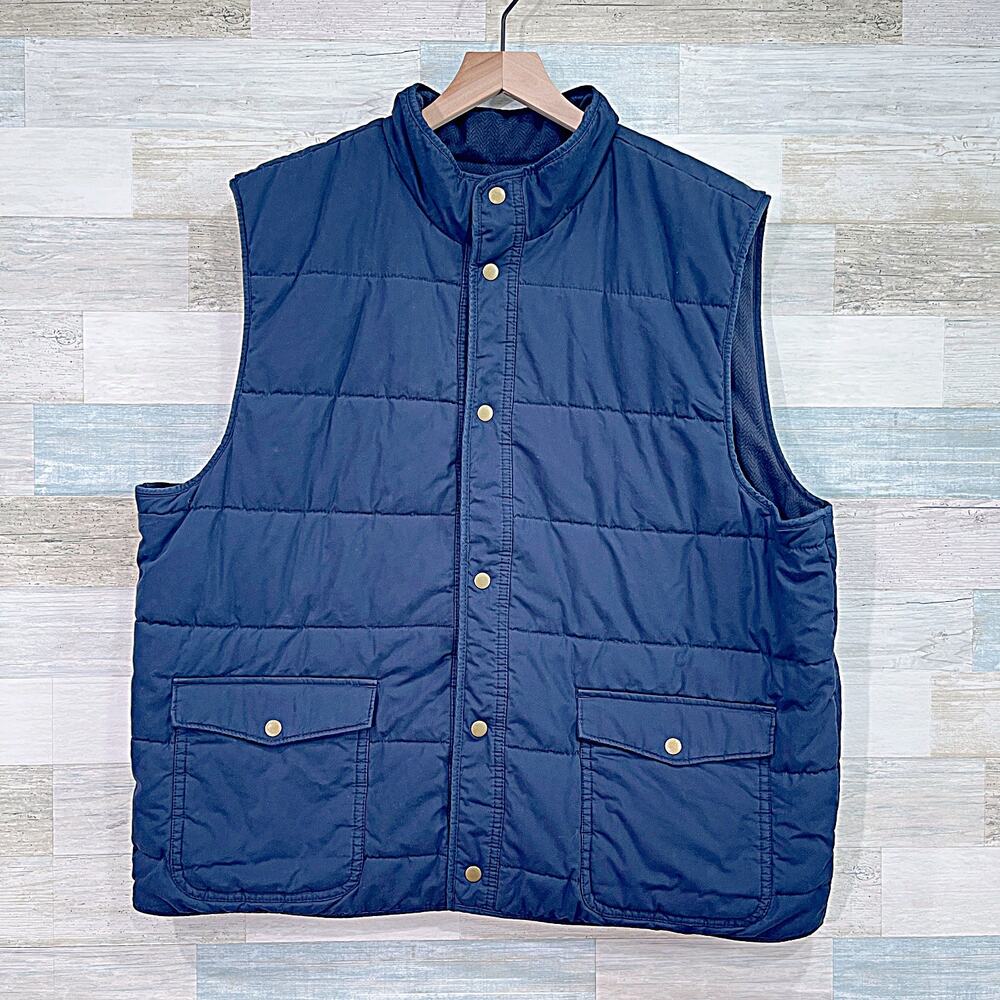 Old Navy Washed Cotton Quilted Insulated Vest Jacket Blue Full Zip Mens XXL